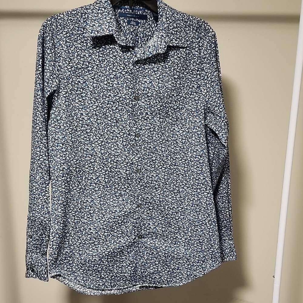 Perry Ellis Blue & White Long Sleeve Shirt Size S – Casual Summer Style